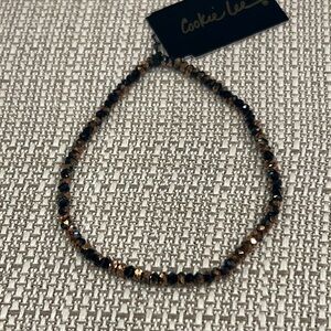 Petite Brown Black Colored Multi Faceted Crystal Beaded Stretch Bracelet #93389